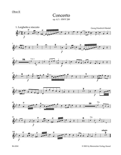 Concerto For Organ And Orchestra In G Minor Op. 4/1 Hwv 289