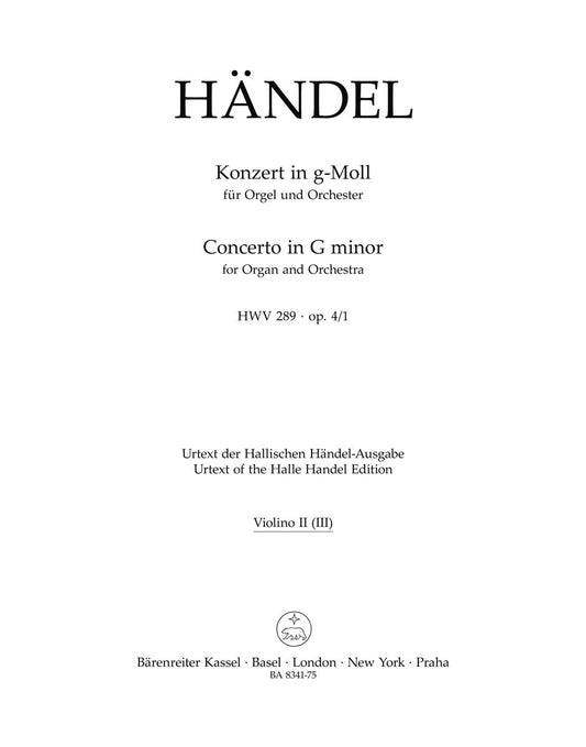 Concerto For Organ And Orchestra In G Minor Op. 4/1 Hwv 289