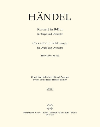 Concerto For Organ And Orchestra In B-Flat Major Op. 4/2 Hwv 290