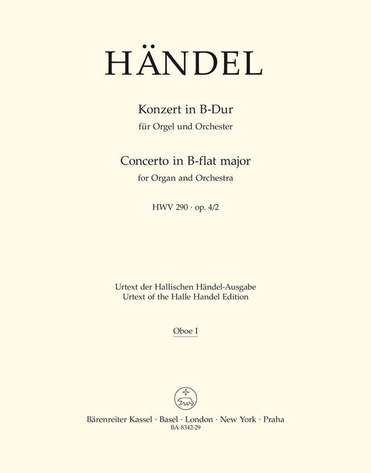 Concerto For Organ And Orchestra In B-Flat Major Op. 4/2 Hwv 290