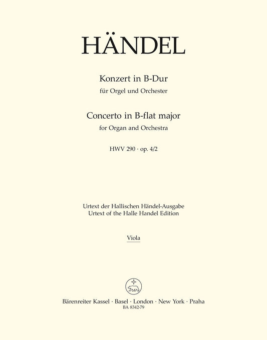 Concerto For Organ And Orchestra In B-Flat Major Op. 4/2 Hwv 290