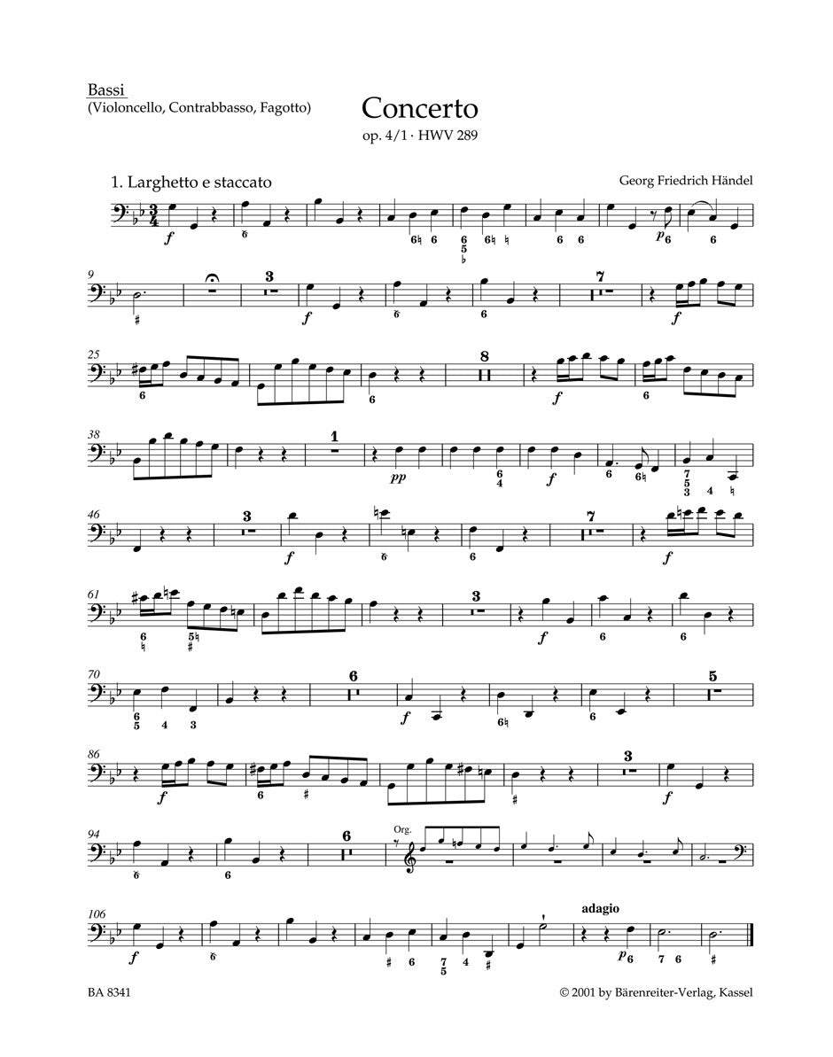 Concerto For Organ And Orchestra In G Minor Op. 4/1 Hwv 289