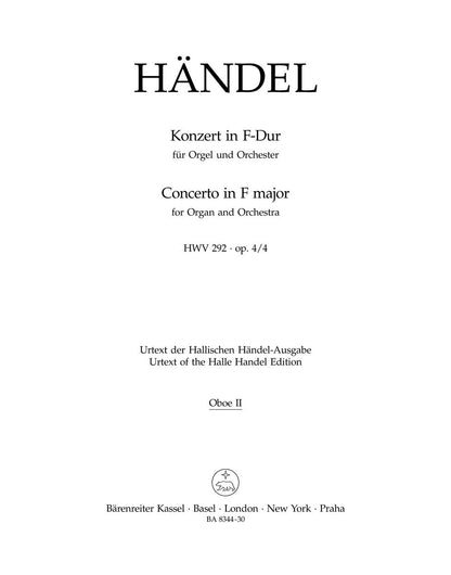 Concerto For Organ And Orchestra In F Major Op. 4/4 Hwv 292