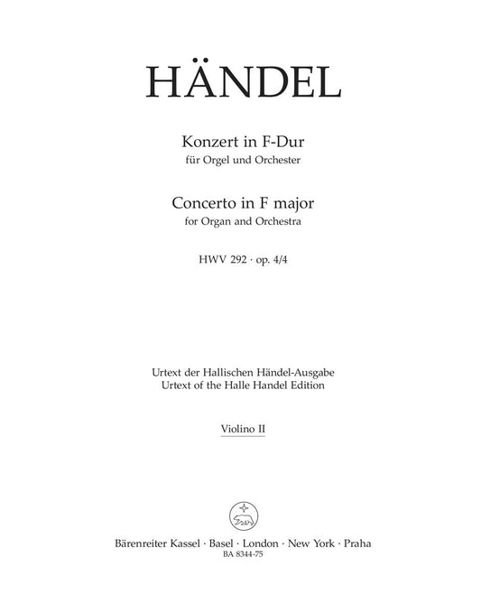 Concerto For Organ And Orchestra In F Major Op. 4/4 Hwv 292