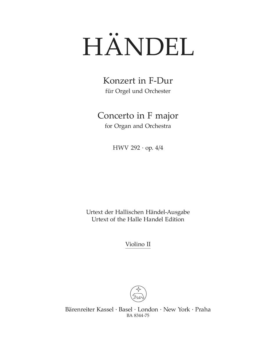 Concerto For Organ And Orchestra In F Major Op. 4/4 Hwv 292