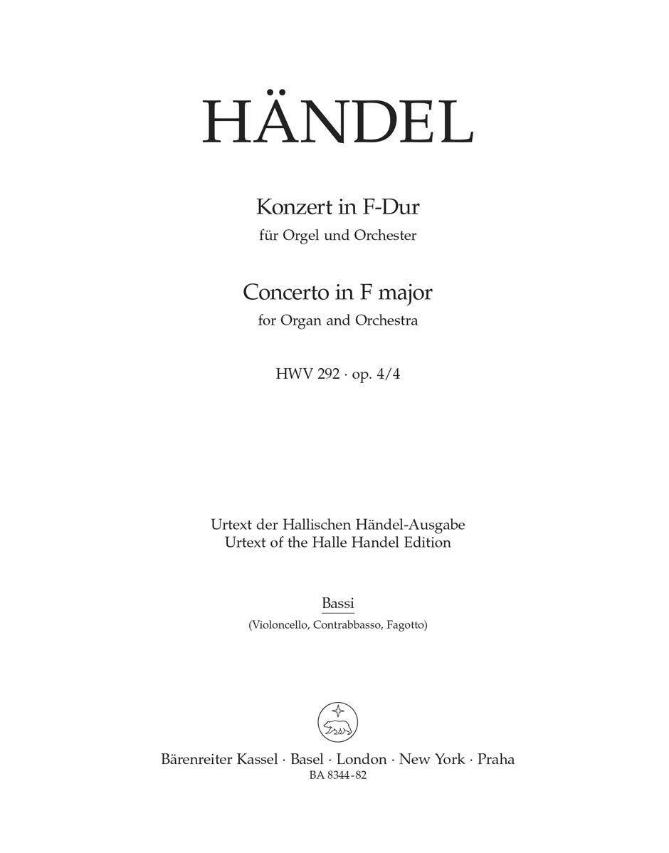 Concerto For Organ And Orchestra In F Major Op. 4/4 Hwv 292