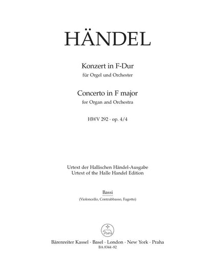Concerto For Organ And Orchestra In F Major Op. 4/4 Hwv 292