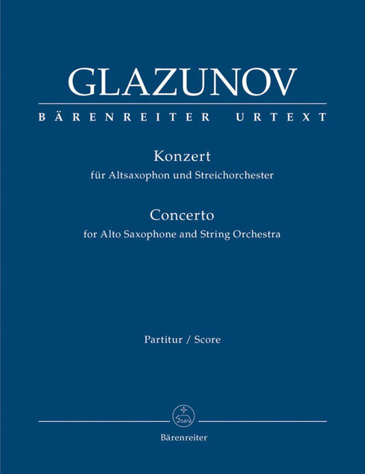 Glazunov Concerto for Alto Saxophone and String Orchestra Op. 109 Full Score, 44 Pages, Urtext Edition
