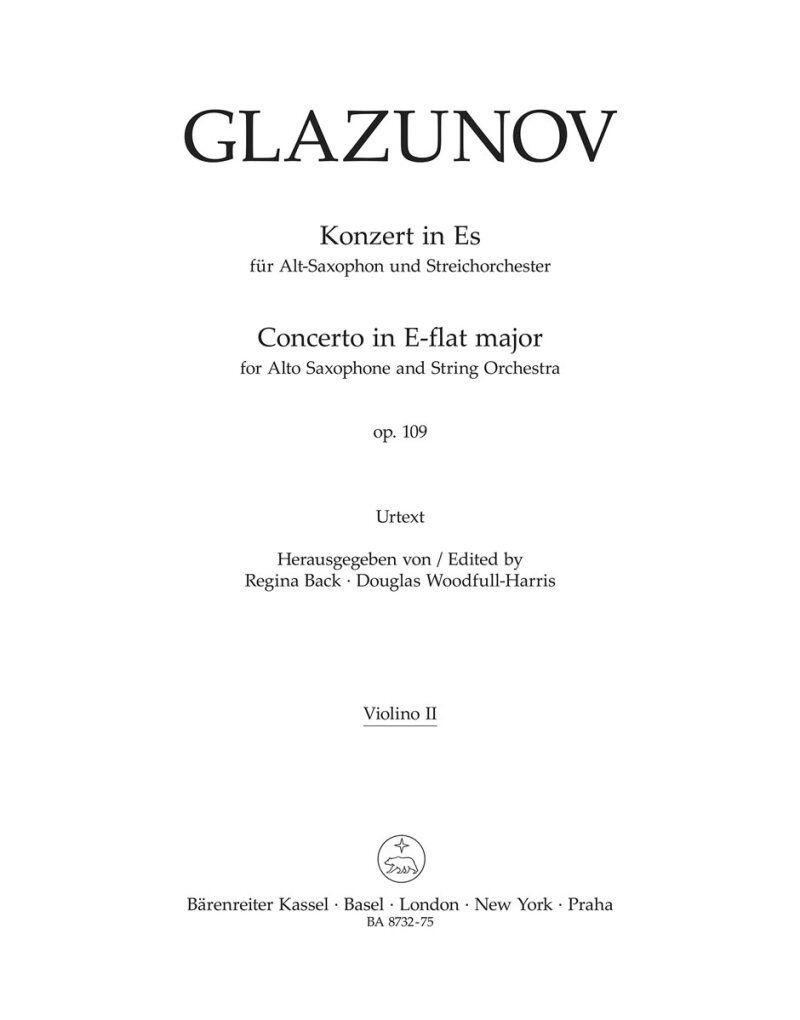 Glazunov Concerto in Eb Major Op. 109 Violin 2 Part Urtext Edition
