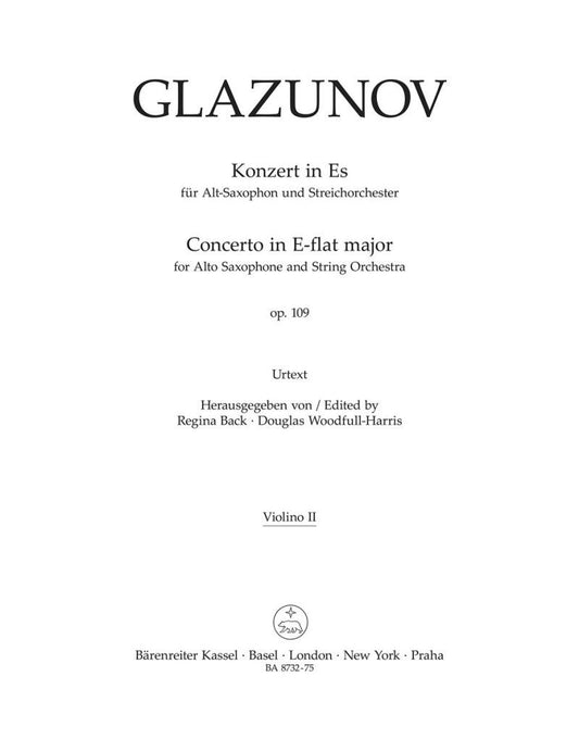 Glazunov Concerto in Eb Major Op. 109 Violin 2 Part Urtext Edition