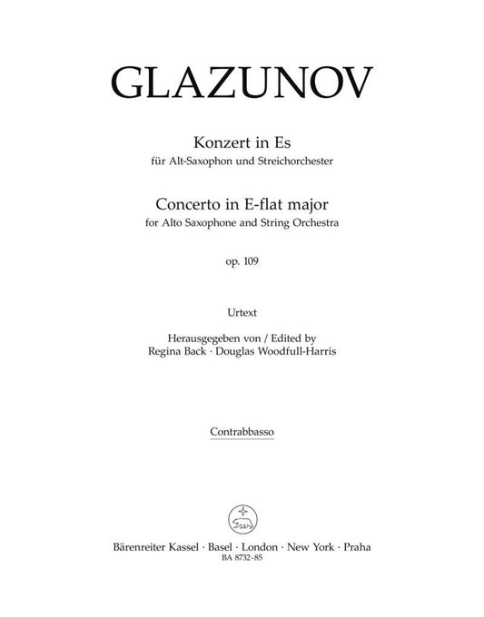 Glazunov - Concerto in Eb Major Op. 109 Double Bass Part, Urtext Edition, 8 Pages