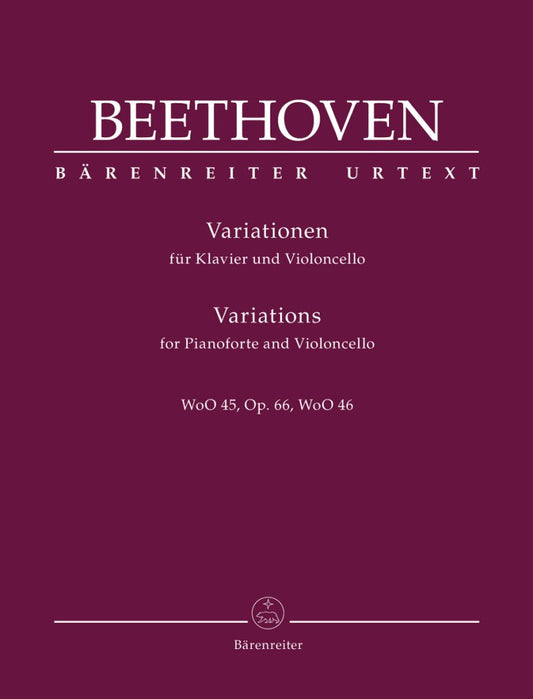 Beethoven Variations Complete for Cello and Piano - Urtext Edition, 88 Pages, Includes WoO 45, WoO 46, Op. 66