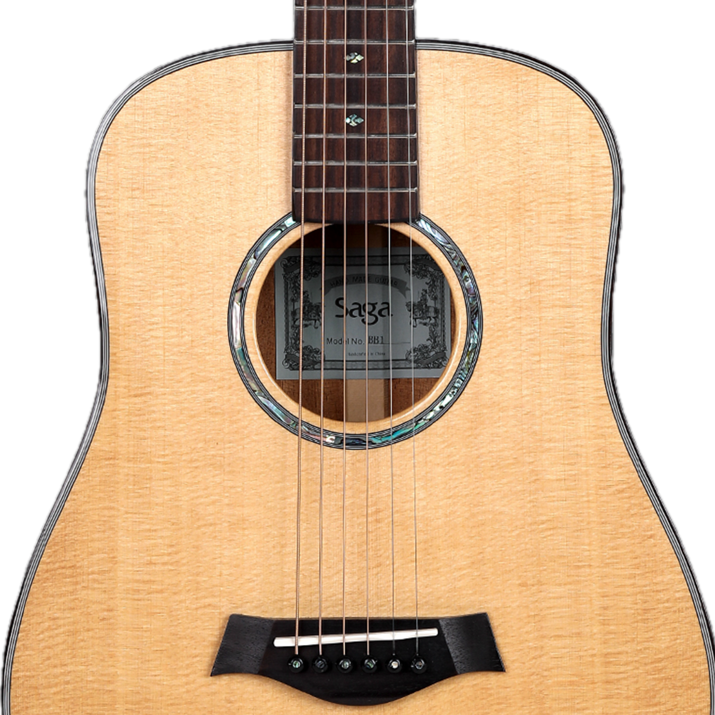 Saga BB1 All Solid Small Body Travel Acoustic Guitar Natural 34" with Soft Case — view 4
