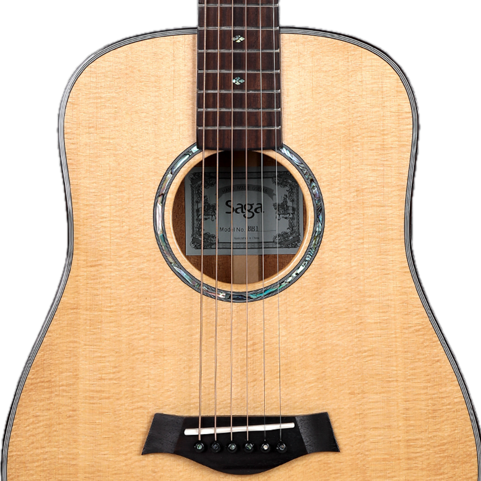 Saga BB1 All Solid Small Body Travel Acoustic Guitar Natural 34" with Soft Case — view 4