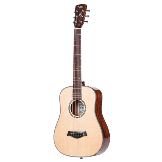 Saga BB1 Small Body Travel Acoustic Guitar Natural 34" Gloss Right-Handed D'Addario Phosphor Bronze Strings Soft Case Included