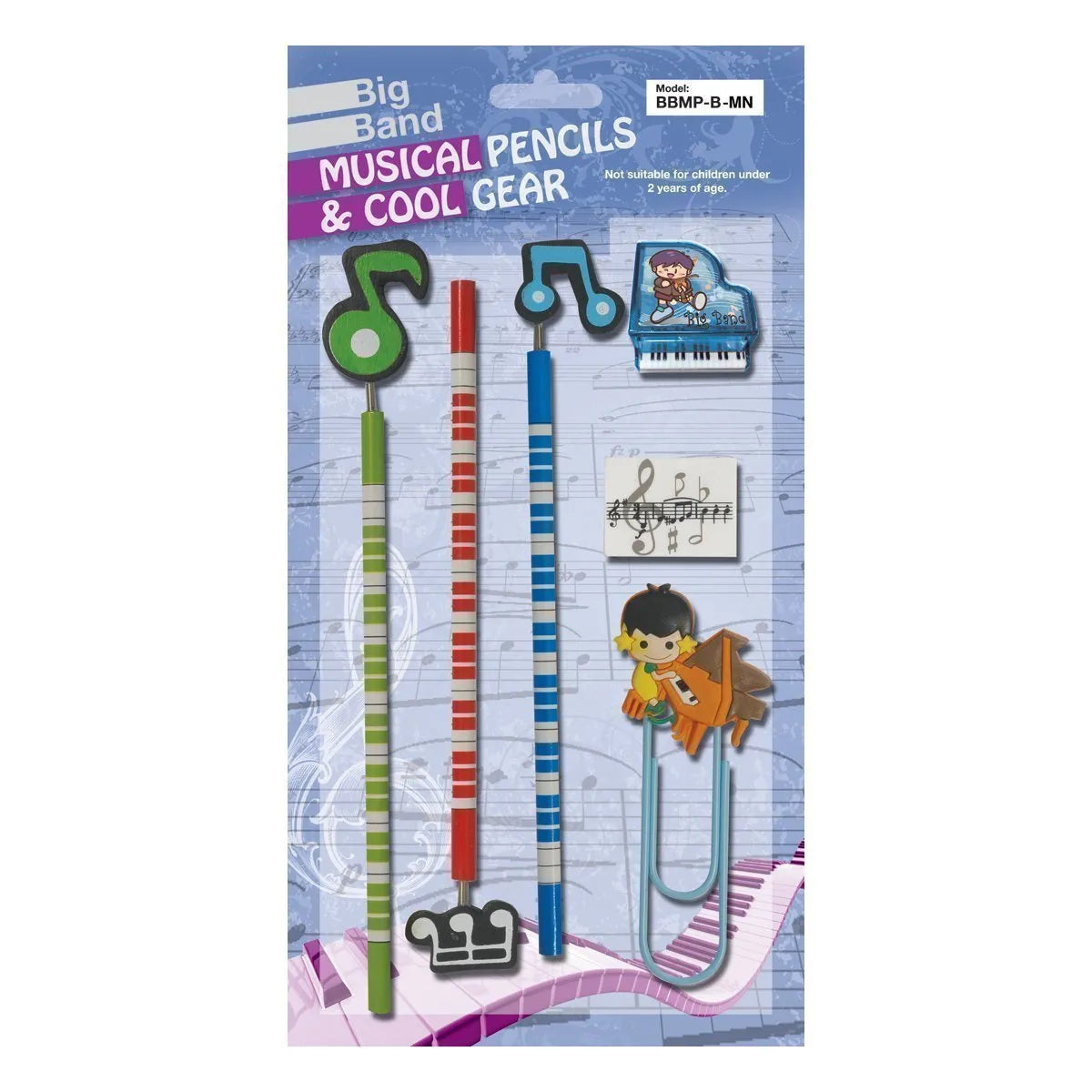 Big Band BBMP-B-MN Musical Note Pencil Set with Sharpener, Eraser, and Clip