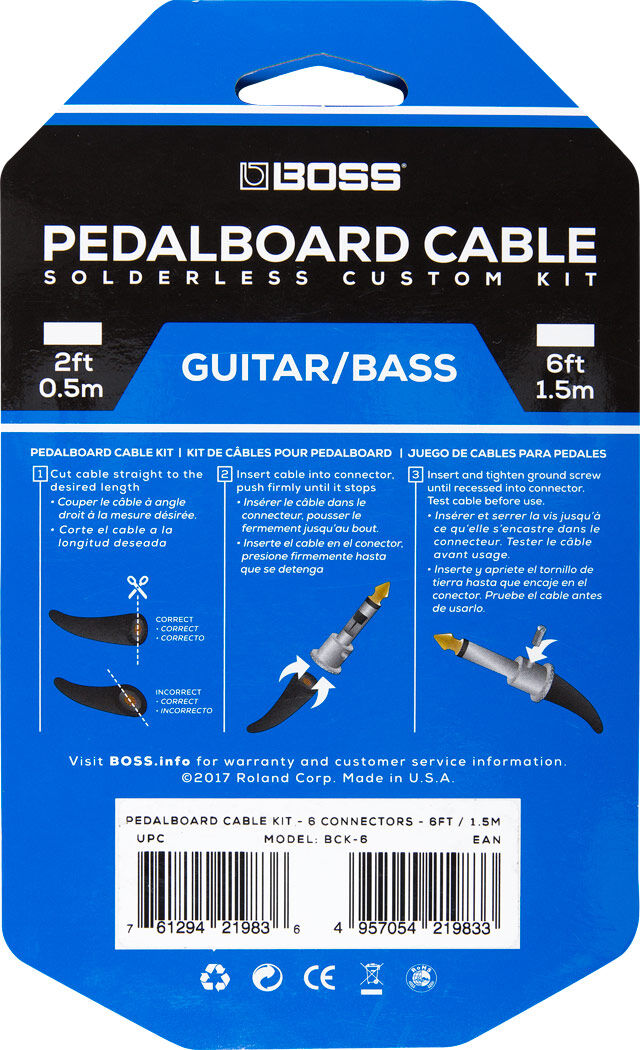 BOSS BCK-6 Solderless Pedalboard Cable Kit - 6 Connectors & 6ft Cable for Compact Setup and Tone Preservation — view 3