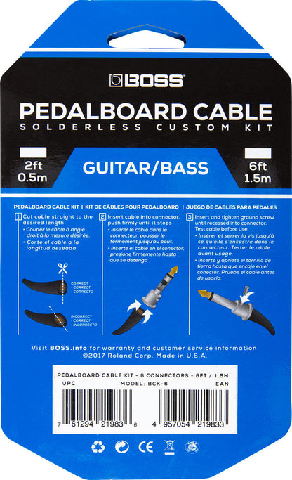 BOSS BCK-6 Solderless Pedalboard Cable Kit - 6 Connectors & 6ft Cable for Compact Setup and Tone Preservation — view 3