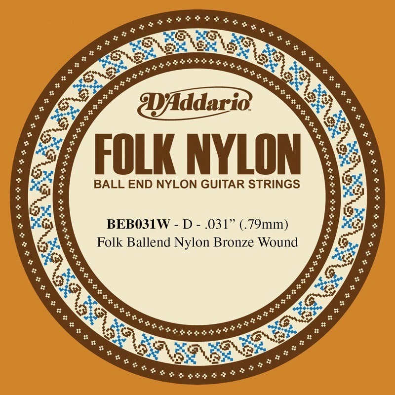 D'Addario BEB031W Folk Nylon Guitar Single String, Bronze Wound, Ball End, .031