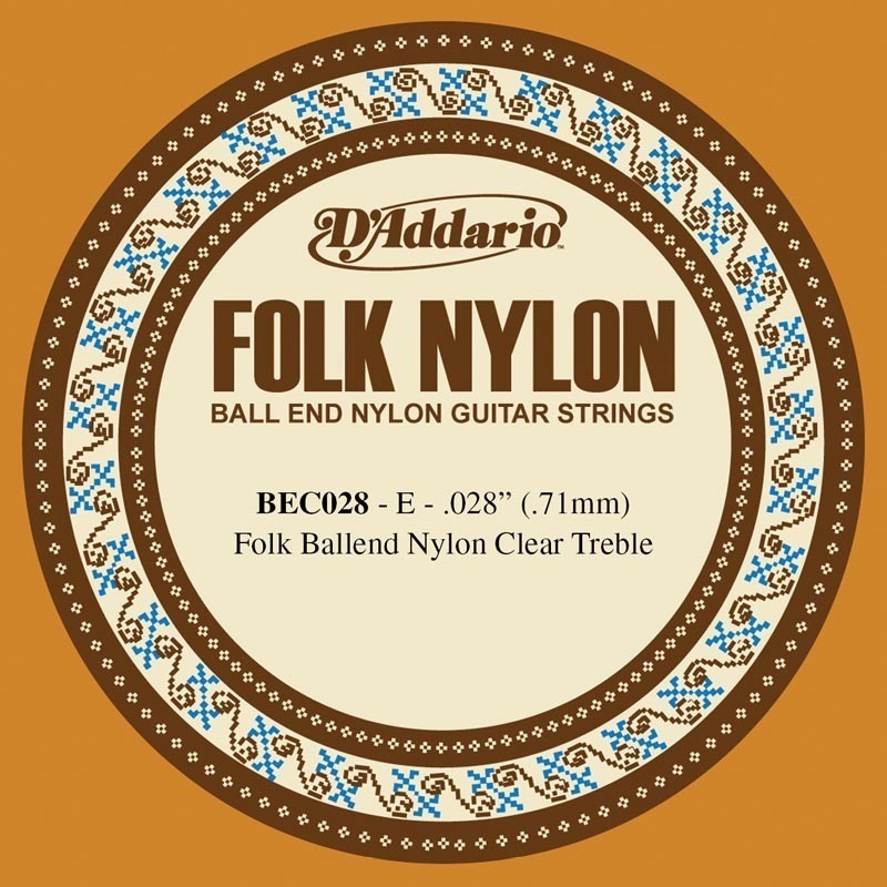 D'Addario BEC028 Folk Nylon Guitar Single String, Clear Nylon, Ball End, .028