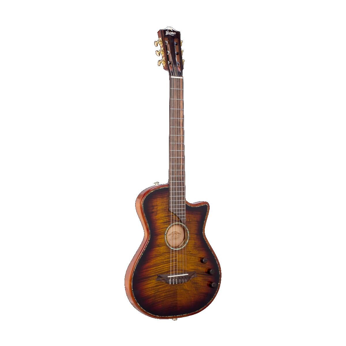 Bromo BEN2C Fusion Craft Series Electric Nylon String Classical Guitar 3-Tone Sunburst with Pickup & Cutaway — view 3