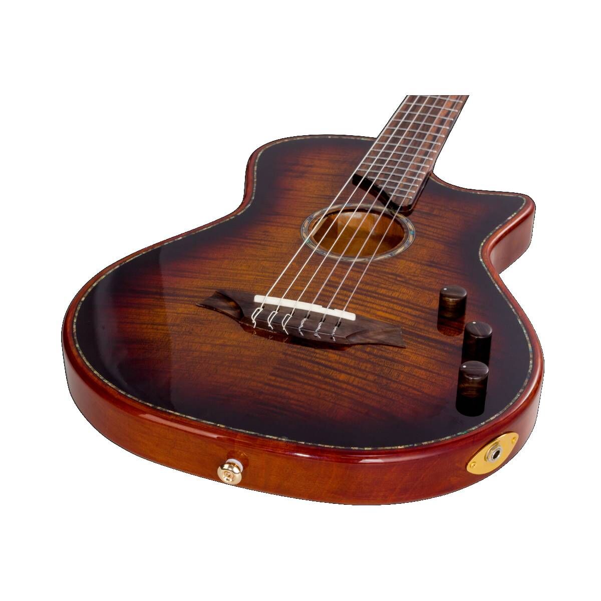 Bromo BEN2C Fusion Craft Series Electric Nylon String Classical Guitar 3-Tone Sunburst with Pickup & Cutaway — view 4