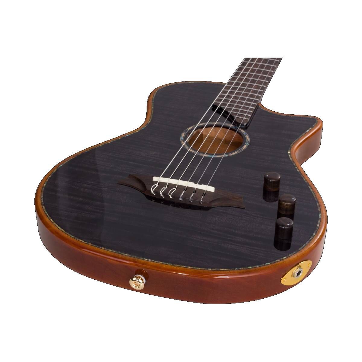 Bromo BEN2C Fusion Craft Series Electric Nylon String Classical Guitar Trans Black with Pickup & Cutaway — view 4