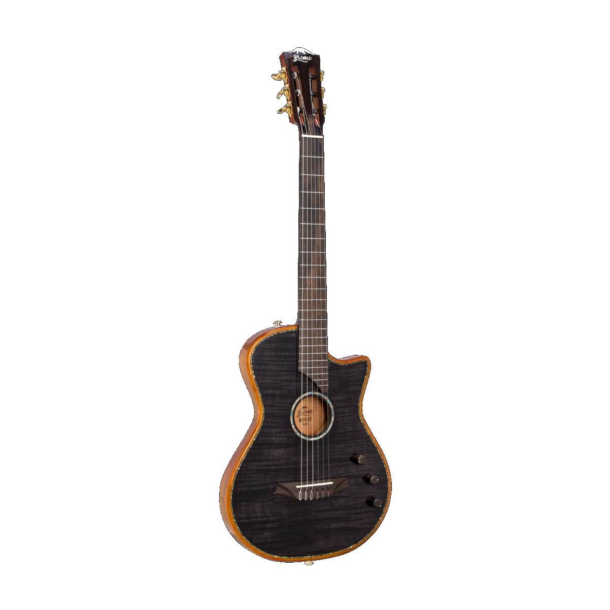 Bromo BEN2C Fusion Craft Series Electric Nylon String Classical Guitar Trans Black with Pickup & Cutaway — view 3