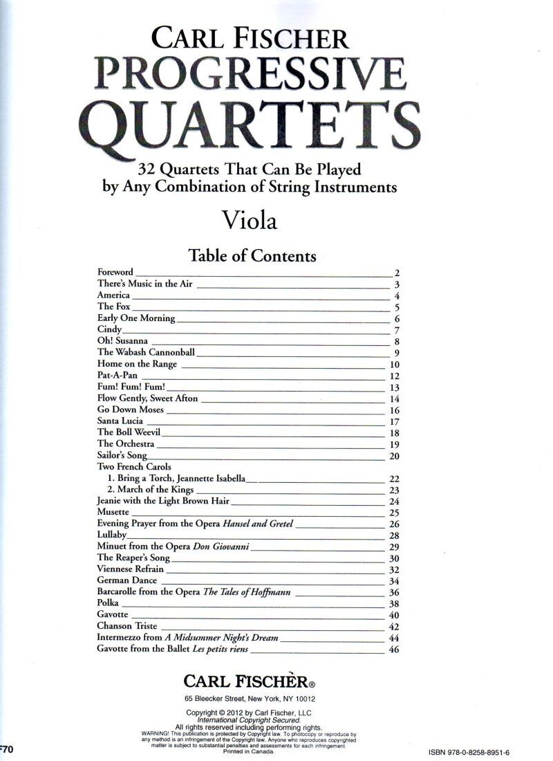 Progressive Quartets for Strings - Viola by Doris Gazda, 48 Pages, String Quartet, Published by Carl Fischer — view 4