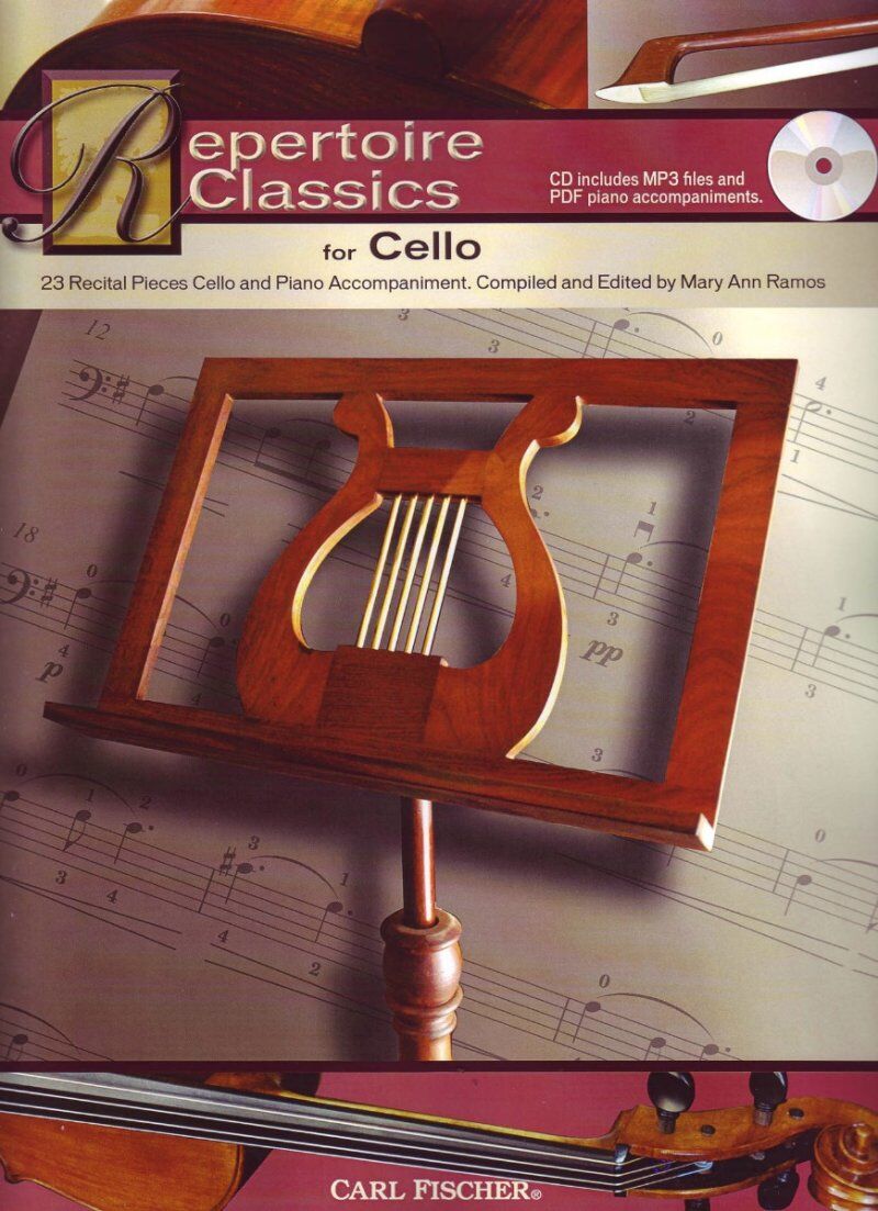 Repertoire Classics for Cello Book with CD by Carl Fischer, 48 Pages, Includes Piano Accompaniments and MP3 Audio Files