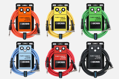 BOSS BIC-10A-RD 10ft Instrument Cable - Straight to Right-Angle 1/4" Connectors, Red