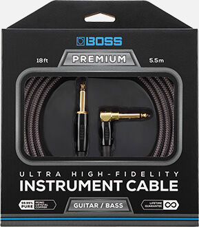 BOSS BIC-P18A Premium 18ft Instrument Cable - High-Fidelity with Straight to Right-Angle 1/4-inch Connectors