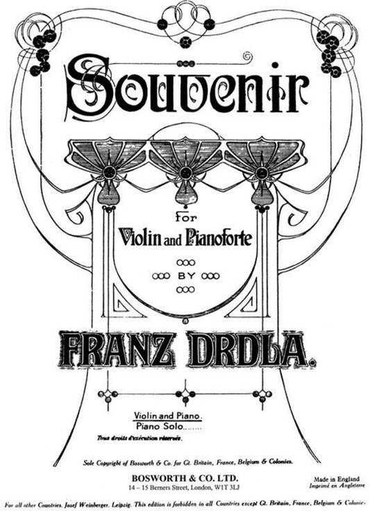 Drdla - Souvenir for Violin and Piano, Composer: Franz Drdla, Publisher: Bosworth