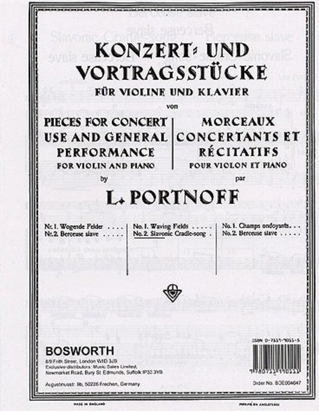Slavonic Cradle Song For Violin And Piano Book