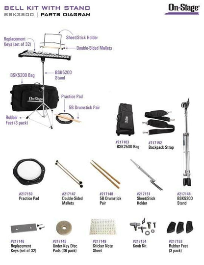 On Stage BSK2500 Bell Kit with Adjustable Stand, Practice Pad, Drumsticks, Double-Sided Mallets, and Carry Bag — view 3