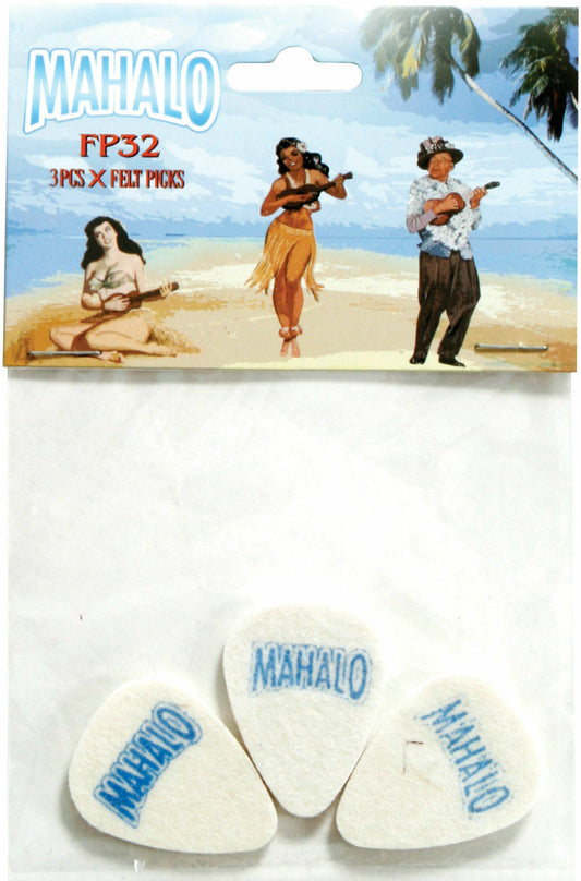 3 x Mahalo Ukulele Felt Picks 3.2mm Flat Soft Tone  Hawaiian Pack Uke