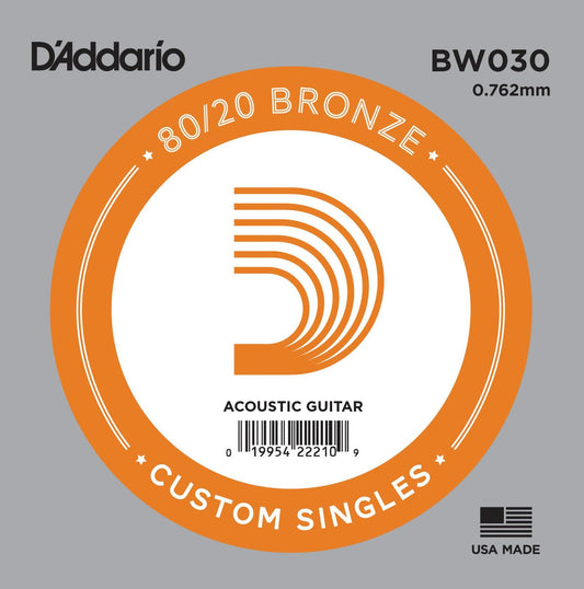 D'Addario BW030 Bronze Wound Acoustic Guitar Single String, .030