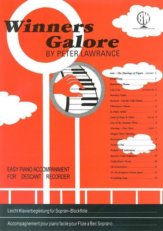 Winners Galore for Descant Recorder — Piano Accompaniment, arr. Peter Lawrance (Brass Wind Publications)