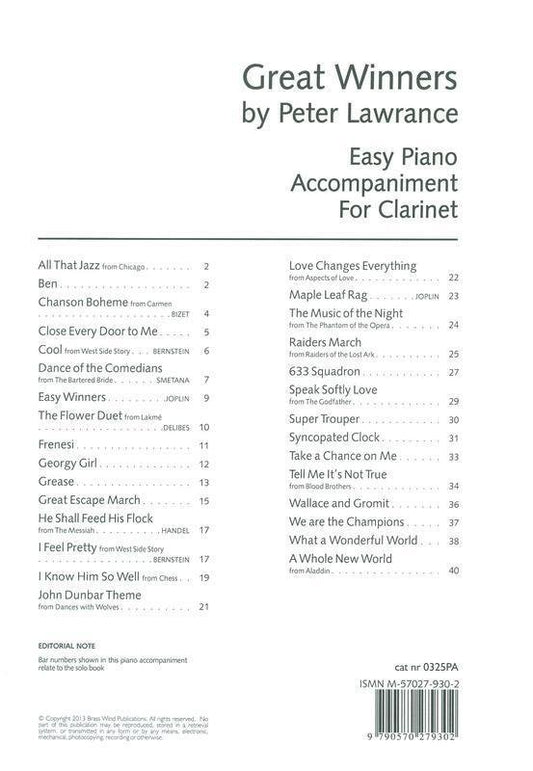Great Winners for Clarinet — Piano Accompaniment, arr. Lawrance (Brass Wind Publications)