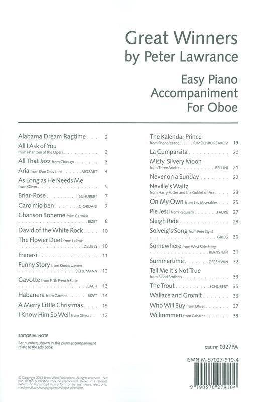 Great Winners for Oboe, arr. Peter Lawrance — Piano Accompaniment (Brass Wind Publications)