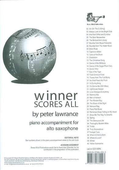 Winner Scores All For Alto Saxophone Piano Accompaniment (Brass Wind Publications)