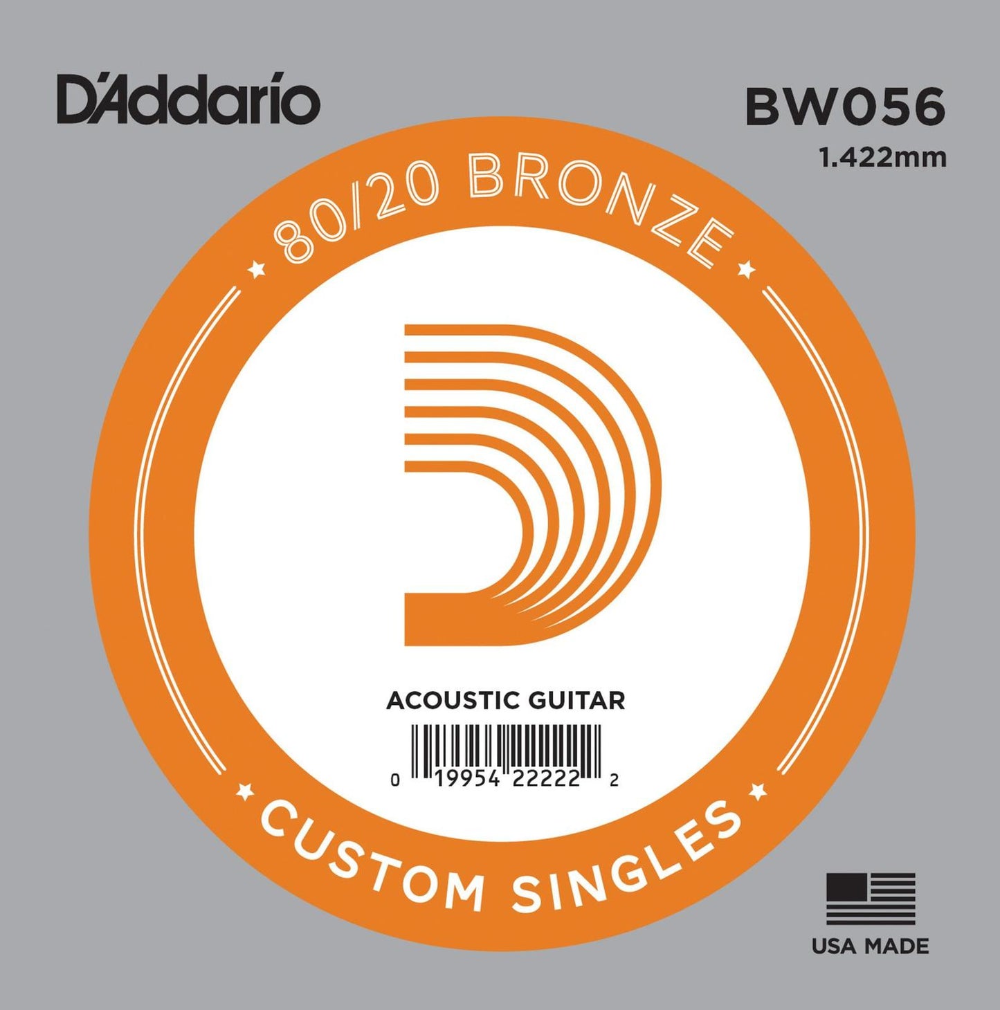 D'Addario BW056 Bronze Wound Acoustic Guitar Single String, .056