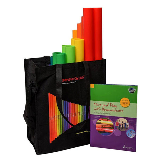 Boomwhackers Move & Play Music Set with 25 Boomwhackers, 4 Octavator Caps, Book & CD, Tote Bag