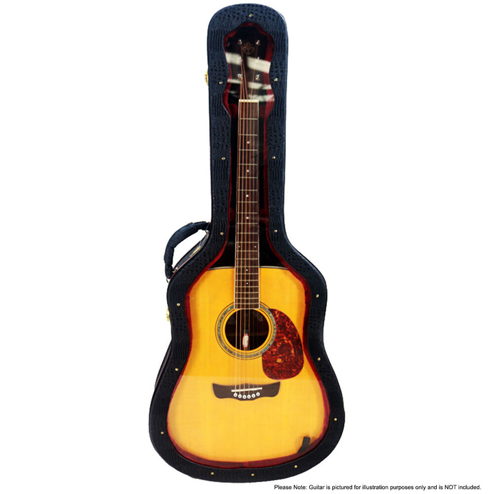 FZONE Black Wooden Acoustic Guitar Case with Transparent Acrylic Top, 41" Dreadnought, Red Plush Lining, Golden Plated Locks — view 3