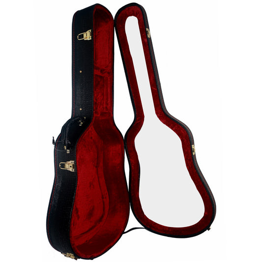 FZONE Black Wooden Acoustic Guitar Case with Transparent Acrylic Top, 41" Dreadnought, Red Plush Lining, Golden Plated Locks