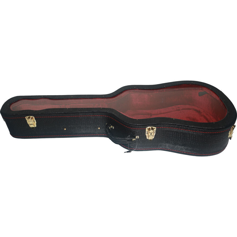 FZONE Black Wooden Acoustic Guitar Case with Transparent Acrylic Top, 41" Dreadnought, Red Plush Lining, Golden Plated Locks — view 2