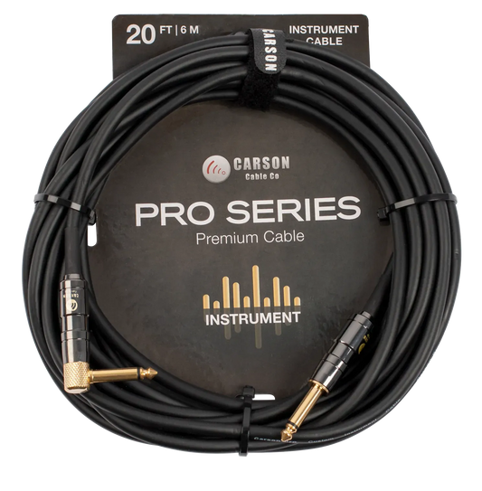 Carson Cable Co Pro Series 20ft Guitar Cable Straight/Right Angle Jacks Heavy Duty