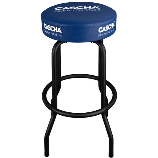 Cascha Bar Stool Black with Blue Padded Top, Metal Frame, 35.5 cm Diameter, 76.5 cm Height