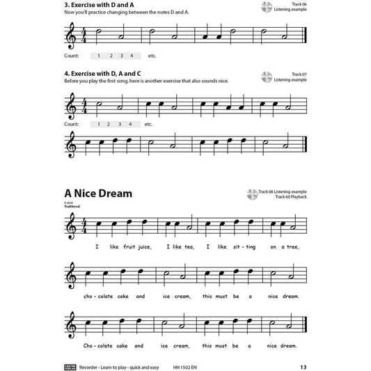 Cascha Learn To Play Recorder Method Book/CD with 50 Children's Songs, A4 Format, German & Baroque Fingering, 64 Pages