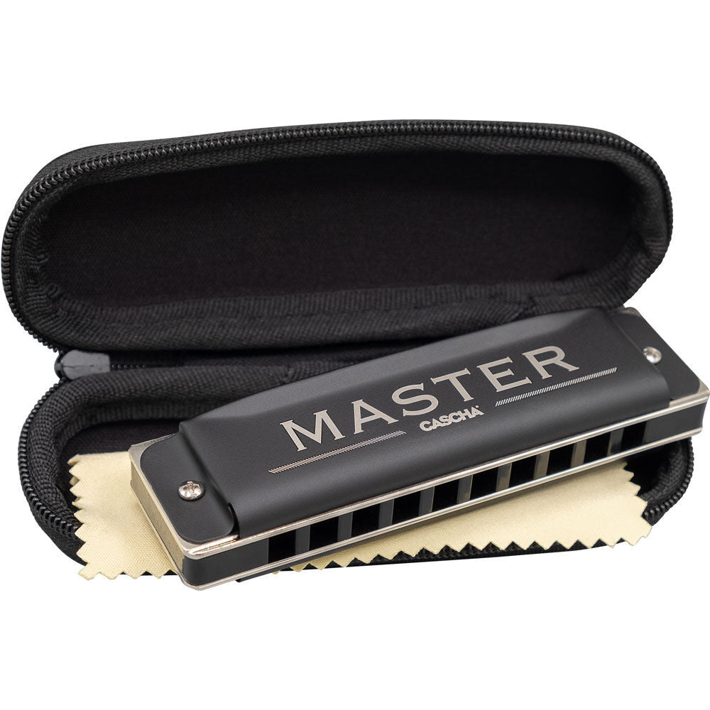 Cascha Master Edition Blues Harmonica in C - 10 Hole, Phosphor Bronze Reed Plates, Black Finish, Includes Soft Case & Cleaning Cloth